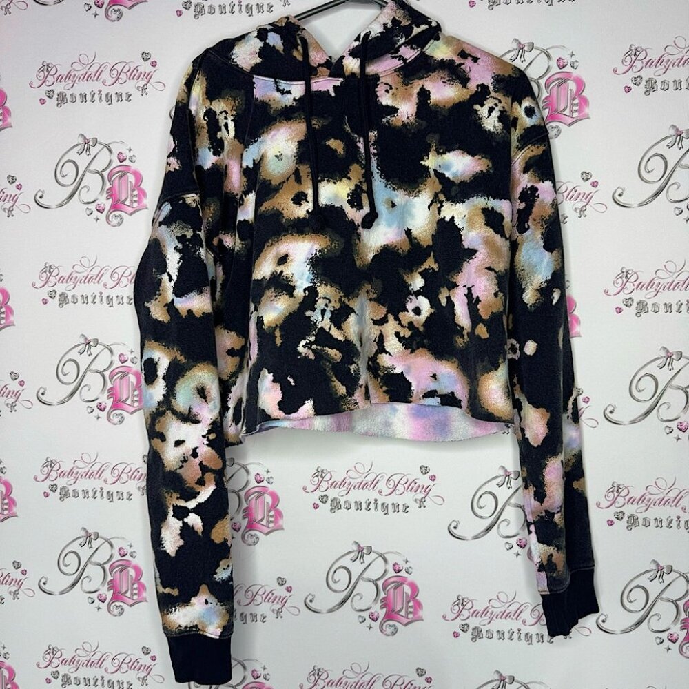 Wild fable sweater hoodie pull over crop tie dye camo pastel cotton candy fleece